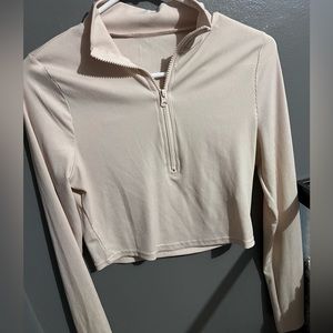 tan cropped fitted sweater, size large.